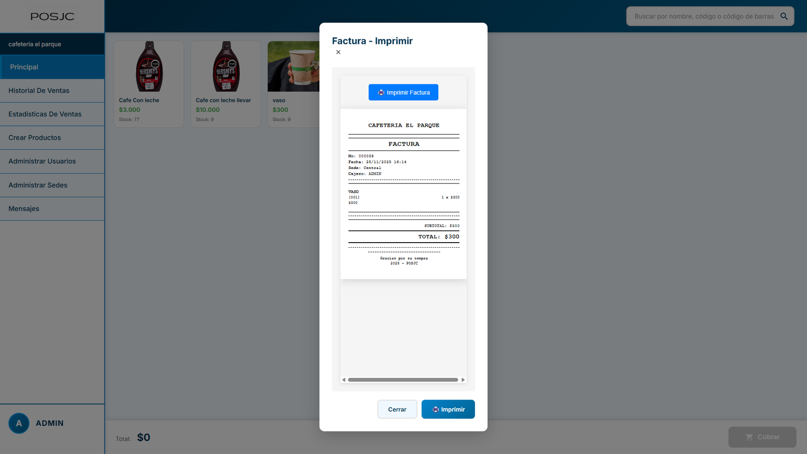 Captura del sistema POSJC